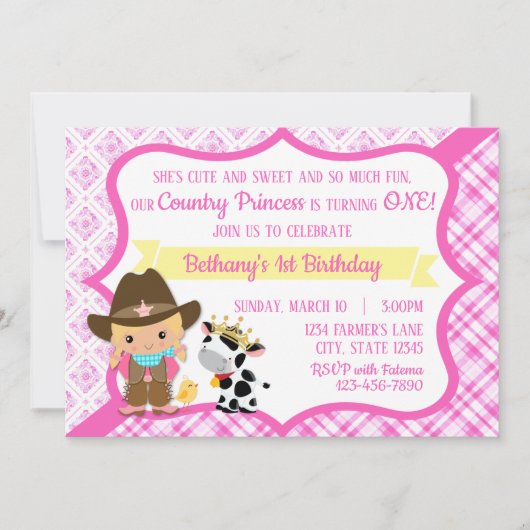 Eerste verjaardag Uitnodiging prinses (Voorkant)