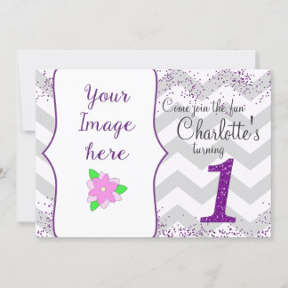 Eerste verjaardag Uitnodigingsmeisje Glitter Kaart