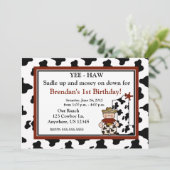 Eerste verjaardag van cowboy jongens kaart (Staand voorkant)