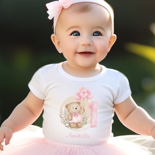 Eerste verjaardag van Cute Teddy Bear & Heart Ball