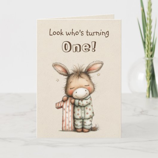 Eerste verjaardag van de lieve ezel voor een eenja kaart (Voorkant)