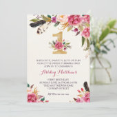 Eerste verjaardag van de mooie Florale uitnodiging (Staand voorkant)