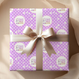 Eerste verjaardag van de paarse domme gans-meisje cadeaupapier