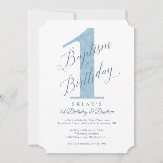 Eerste verjaardag van Elegant Script Blue Baby & B Kaart (Voorkant)