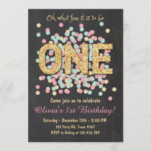 Eerste verjaardag van Girl Pink Gold Munt Kaart