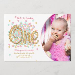 Eerste verjaardag van Girl Pink Gold Munt Kaart