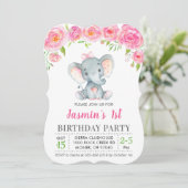 Eerste verjaardag van het meisje van Floral Pink E Kaart (Staand voorkant)