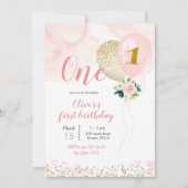 Eerste verjaardag van het roze en gouden ballonmei kaart (Voorkant)