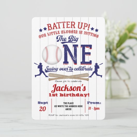 Eerste verjaardag van honkbal, eerste verjaardag j kaart (Staand voorkant)