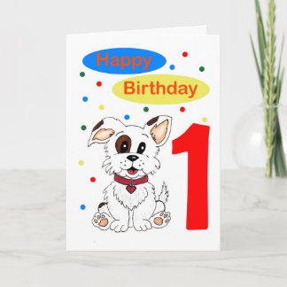Eerste verjaardag van kind Cute Puppies en Colorfe Kaart