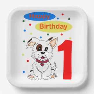 Eerste verjaardag van kind Cute Puppy en Colorfett Papieren Bordje