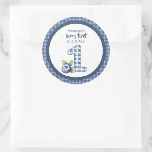 Eerste verjaardag van kind met blauwe bes ronde sticker