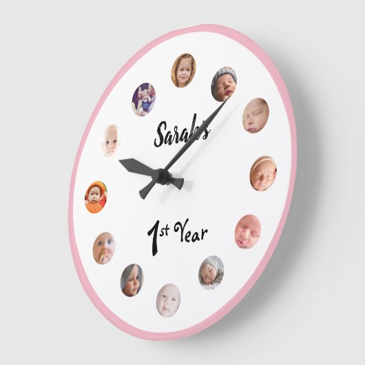 Eerste verjaardag van kleine meid, 12 maanden foto grote klok (Hoek)