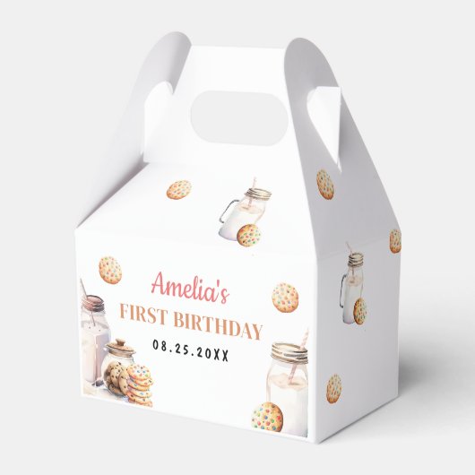 Eerste verjaardag van melk en koekjes bedankdoosjes (Voorkant Zijde)