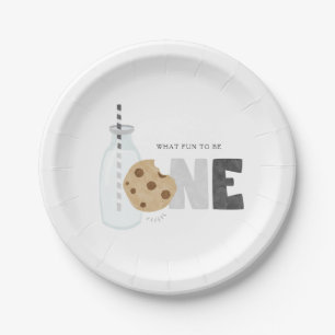 Eerste verjaardag van melk en koekjes papieren bordje
