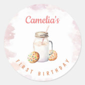 Eerste verjaardag van melk en koekjes ronde sticker (Voorkant)