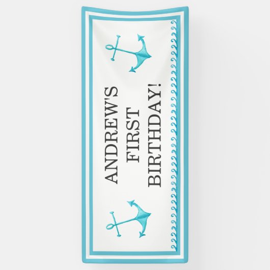 Eerste verjaardag van Nautical Anchor en Waves Sky Spandoek (Verticaal)