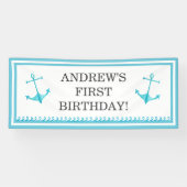 Eerste verjaardag van Nautical Anchor en Waves Sky Spandoek (Horizontaal)