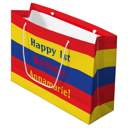 Eerste verjaardag van Red Yellow Blue Groot Cadeauzakje (Voorkant Gekanteld)