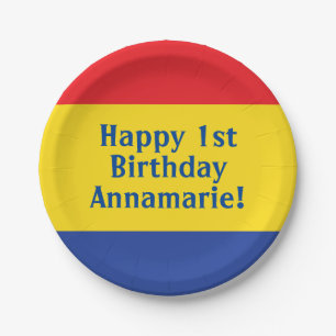 Eerste verjaardag van Red Yellow Blue Papieren Bordje