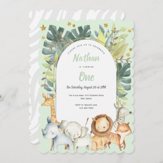 Eerste verjaardag van safari-oerwouden kaart (Voorkant / Achterkant)