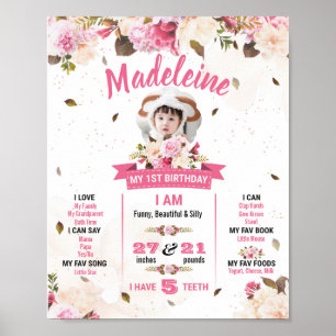 Eerste verjaardag voor baby meisje poster