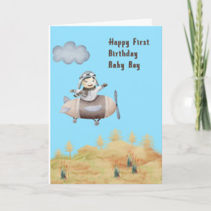 Eerste verjaardag voor een babyjongen die van vlie kaart
