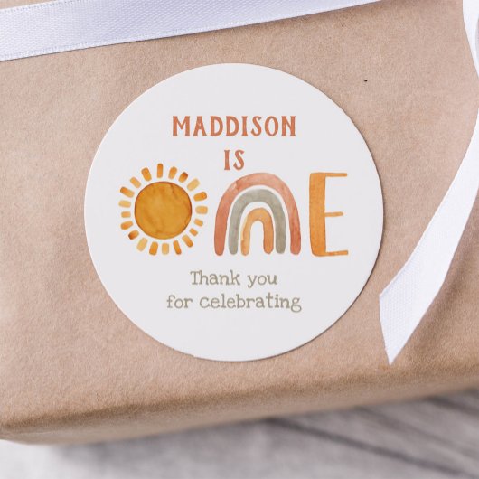 Eerste verjaardag Waterverf Boho Rainbow en Sun Ronde Sticker