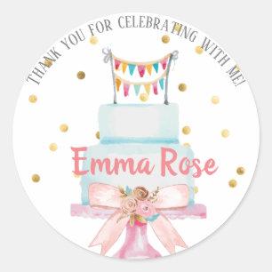 Eerste Verjaardag Waterverf Cake Ronde Sticker
