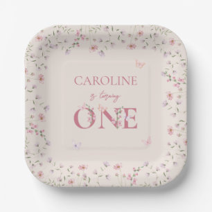 Eerste Verjaardag Waterverf Wildflower Butterfly Papieren Bordje
