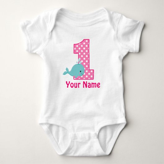 Eerste Verjaardag Whale Pink Gepersonaliseerd Shir Romper (Voorkant)