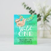 Eerste verjaardag Wild One Oerwoud Sloth Party Kaart (Staand voorkant)