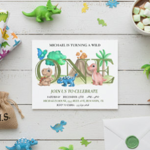 Eerste verjaardag Wilde Eén Baby Dinosauriërs Flyer