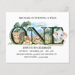 Eerste verjaardag Wilde één Safari Baby Dieren Flyer