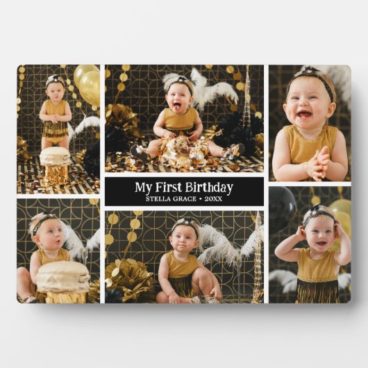 Eerste verjaardag zes fotocollage fotoplaat (voorkant)