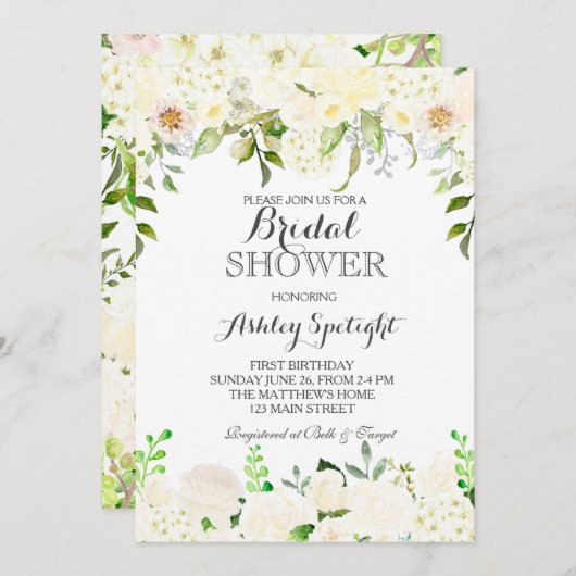 Eerste verjaardagscrème Beauful Floral Invitation Kaart (Voorkant / Achterkant)