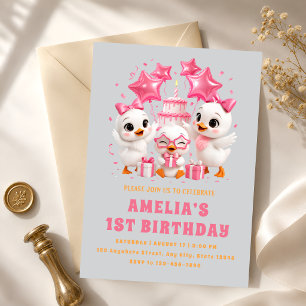 Eerste verjaardagsfeest van kawaii eendjes kaart
