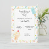 Eerste verjaardagsfeestje ijs uitnodiging (Staand voorkant)