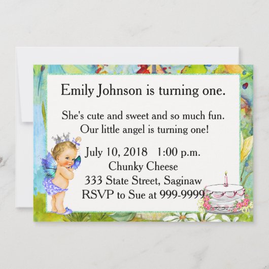 Eerste verjaardagsfeestje  prinses kaart (Achterkant)