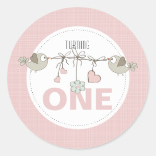Eerste verjaardagsfeestje ronde sticker