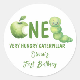 Eerste verjaardagsfeestje van een zeer hongerige r ronde sticker