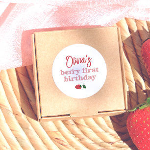 Eerste verjaardagsfeestje van Strawberry Berry Ronde Sticker