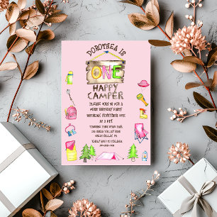 Eerste verjaardagsfeestje voor een gelukkig kampee kaart