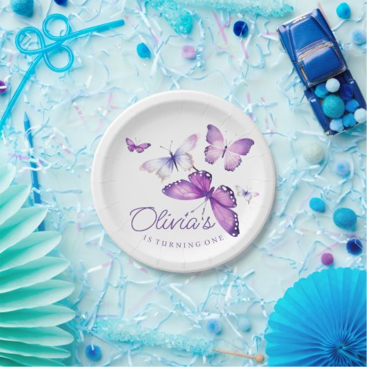 Eerste verjaardagsfeestje voor Kleine Vlindermeisj Papieren Bordje (Feest)
