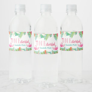 Eerste verjaardagsfeestje waterlabels, flamingo's waterfles etiket