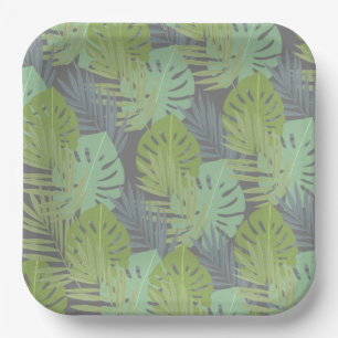 Eerste verjaardagspapier bord met groene bladeren.