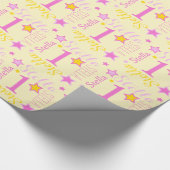 Eerste verjaardagster aangepaste naam gele roze cadeaupapier (Hoek)