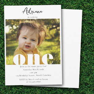 Eerste verjaardagsuitnodiging 1e One Photo Script Kaart