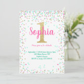 Eerste verjaardagsuitnodiging 1e uitnodigen Meisje Kaart (Staand voorkant)