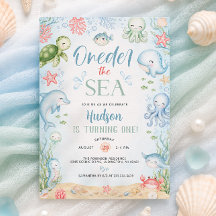 Eerste verjaardagsuitnodiging Oneder the Sea Boy